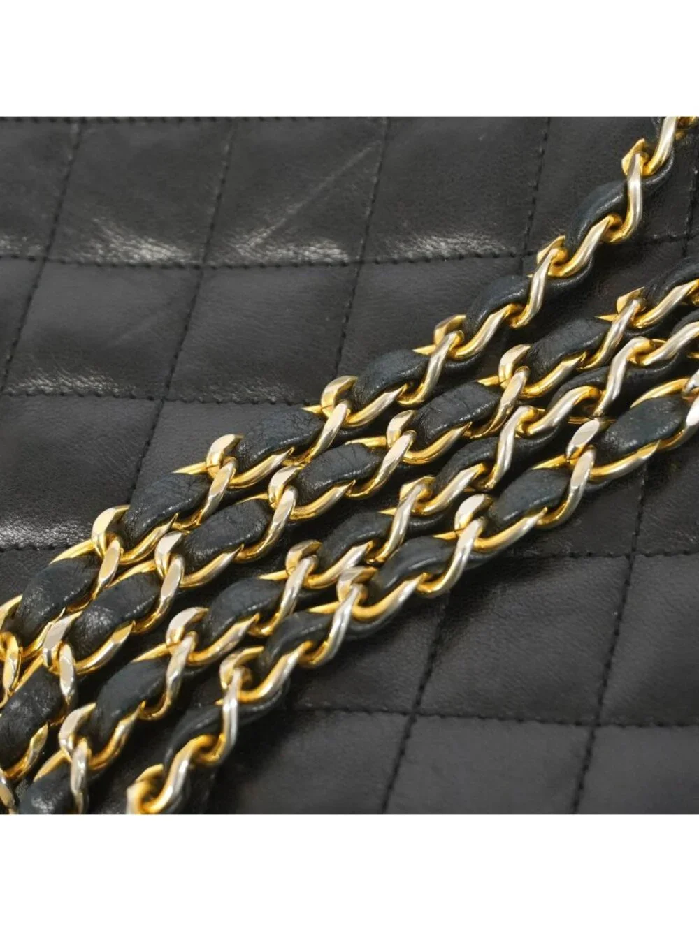Chanel Shoulder Bag Quilted Lambskin Black Gold